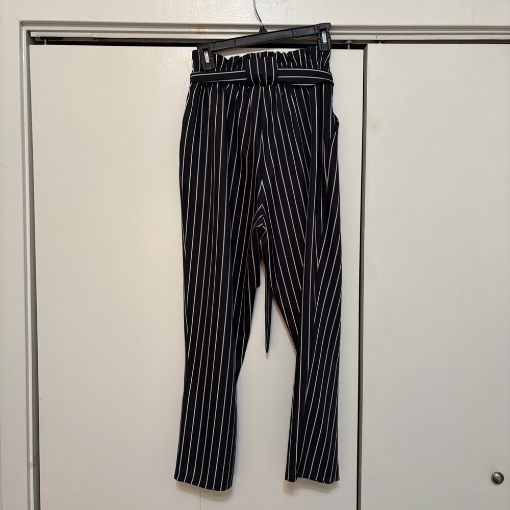 Grace Karin Black Pinstripe Paperbag Waist Trousers - Picture 5 of 5